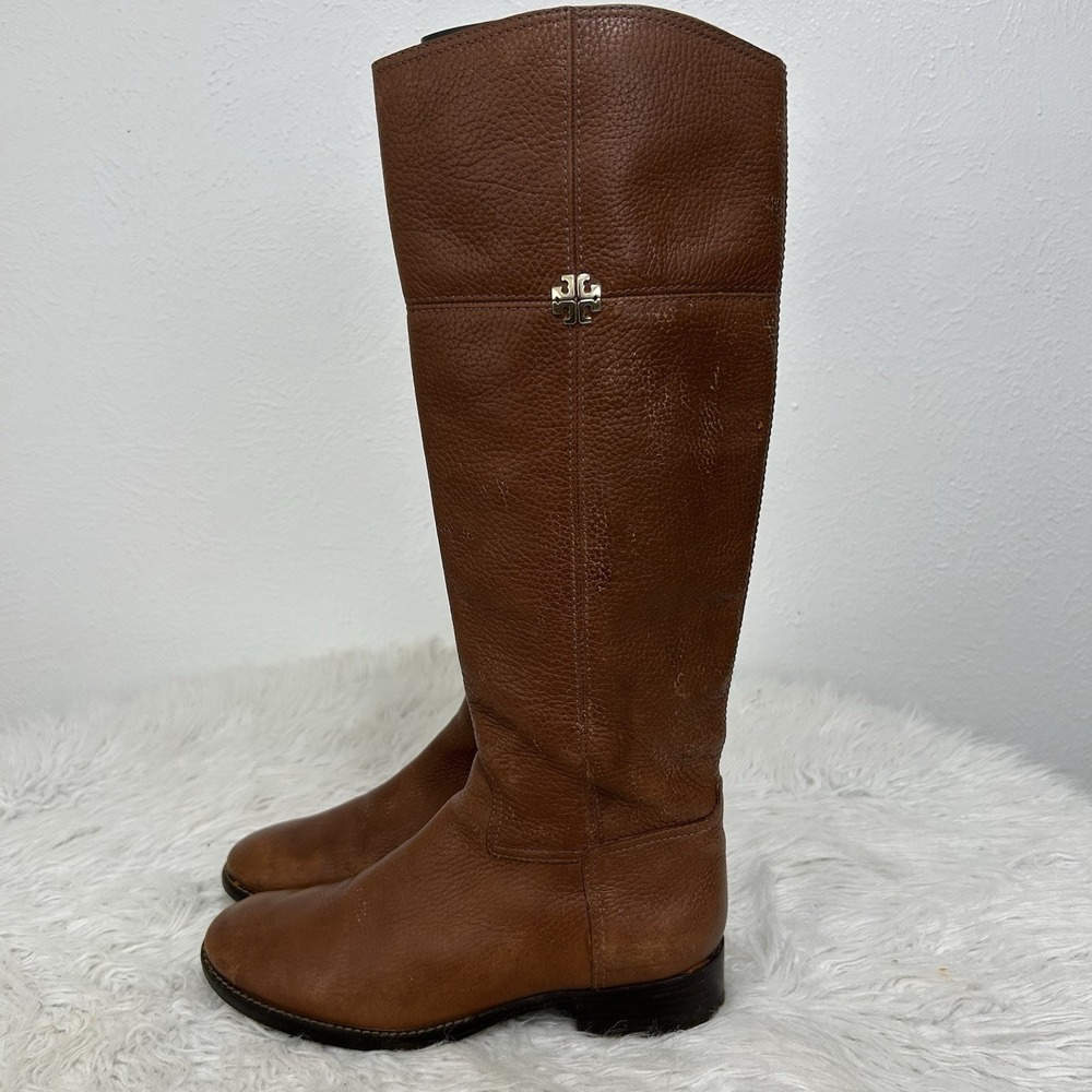 Tory Burch Boots Women's 7M Rustic Brown Tall Riding Jolie Pebbled Leather Boots